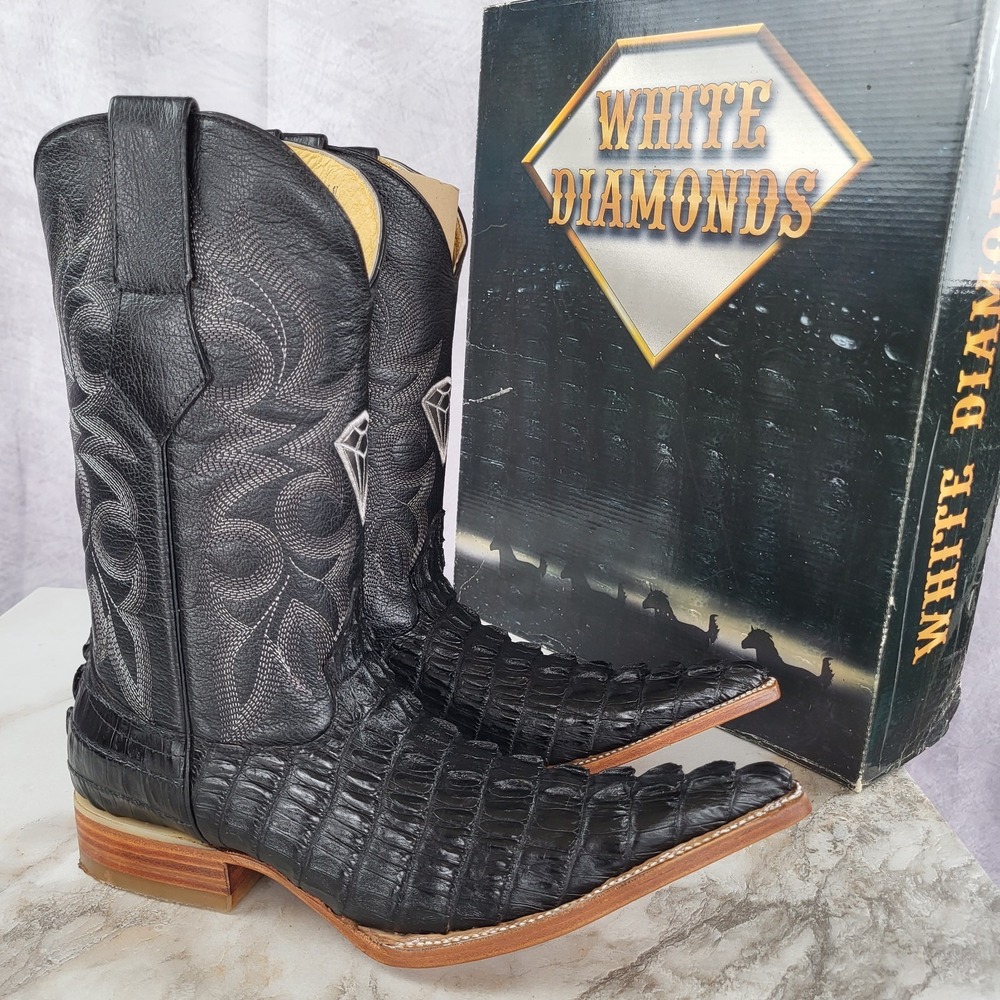 White Diamonds Genuine Crocodile Point Toe Western Cowboy Men's MX 25.5 US 6.5EE
